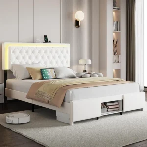 Queen Bed Frame with Charged Headboard