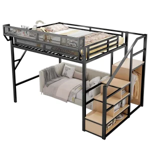 Loft Bed with Stairs, Metal Loft Bed Queen Size