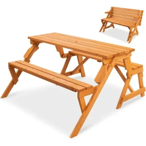 2-in-1 Transforming Interchangeable Outdoor Wooden Picnic Table