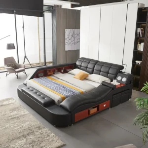 Multifunctional King Bed Frame, Modern Luxury Smart Bed
