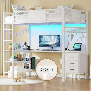 Twin Loft Bed with L-Shaped Desk