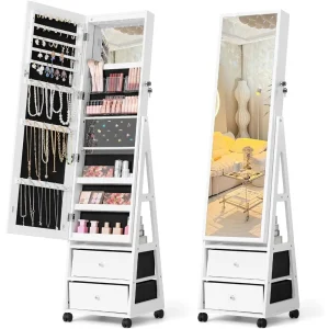 360° Swivel Mirror Jewelry Cabinet with Lights