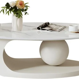 Modern Stone Coffee Table with Abstract Metal Base